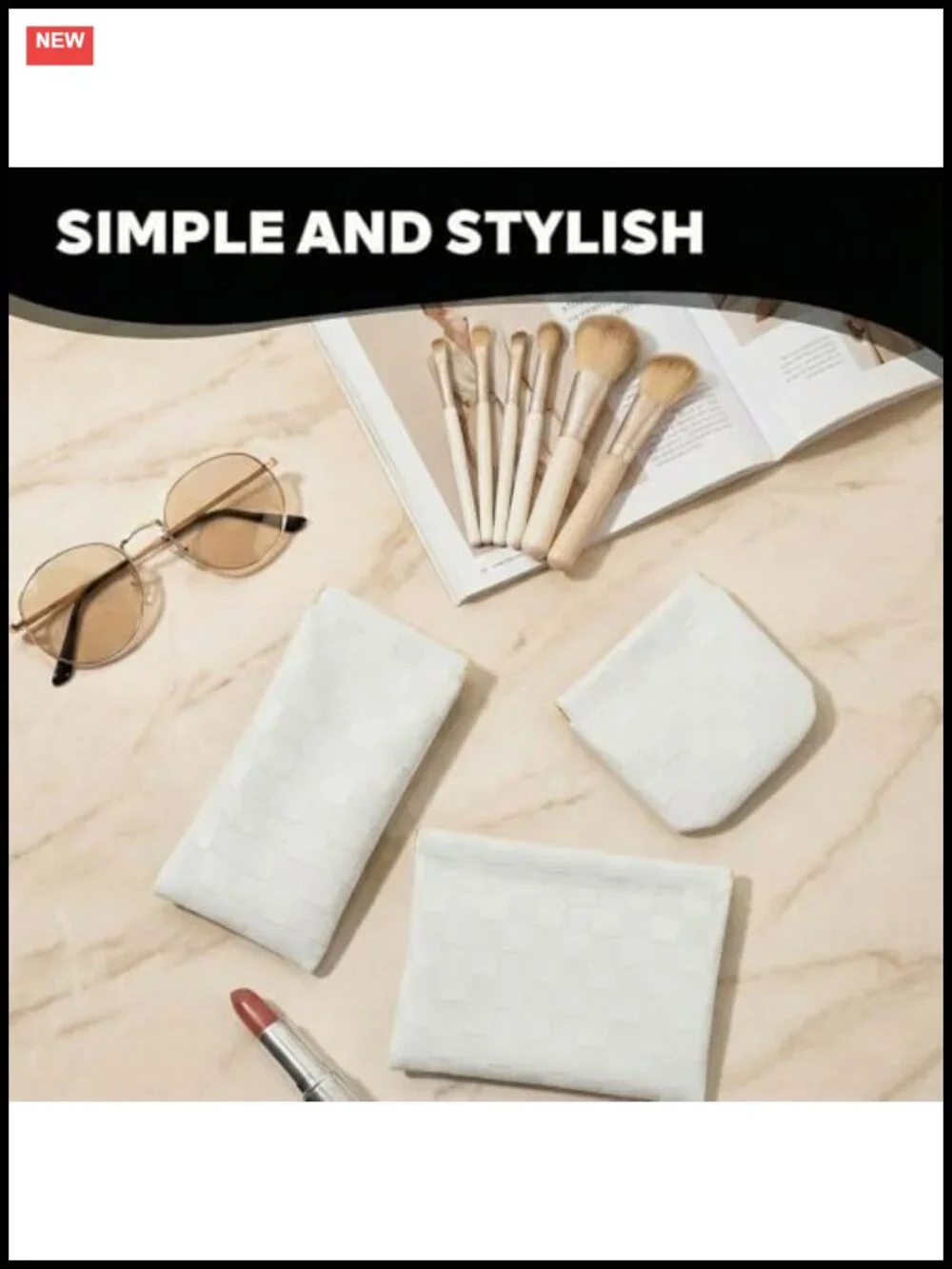 3 Pcs Small Makeup Bag for Purse with Checkered Leather Pouch Set including